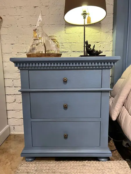 Тумбочка прикроватная с ящиками 70 Сент-Джеймс блэк, Морской антик с состариванием,с направляющими