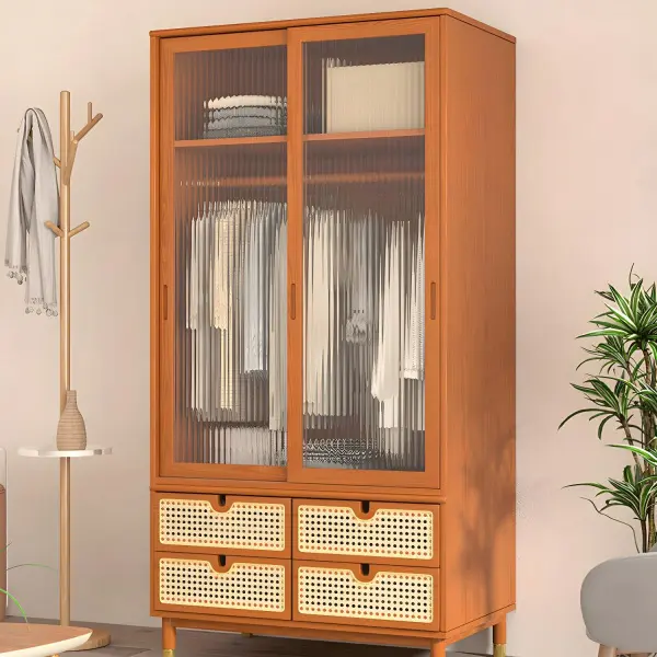 Платяной шкаф двухстворчатый с прозрачными дверями и ящиками Твигги